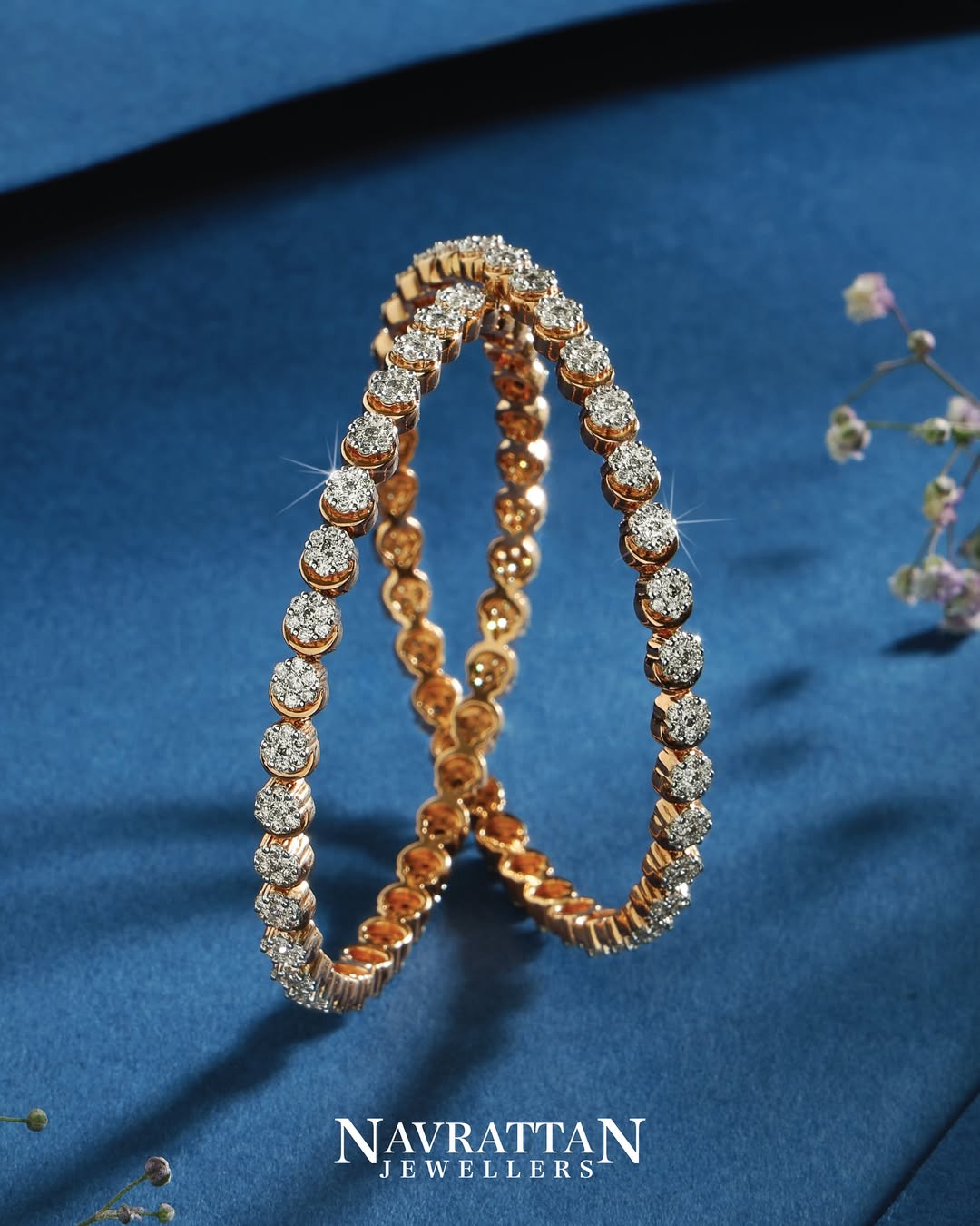 Diamond-Studded Gold Bangles (Pair)